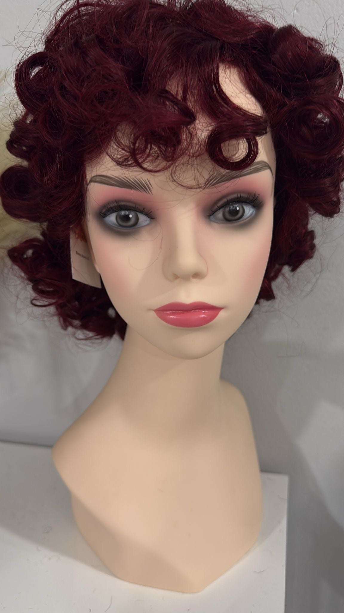 Short Burgundy Curly Wig – Vintage Style